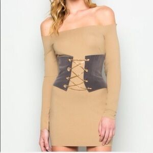 Gold Chained Gray Velvet Corset Belt NWOT